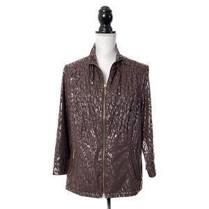 Zenergy Chicos 1 Neema Aria Foil Metallic Animal Print Jacket Full Zip M Brown